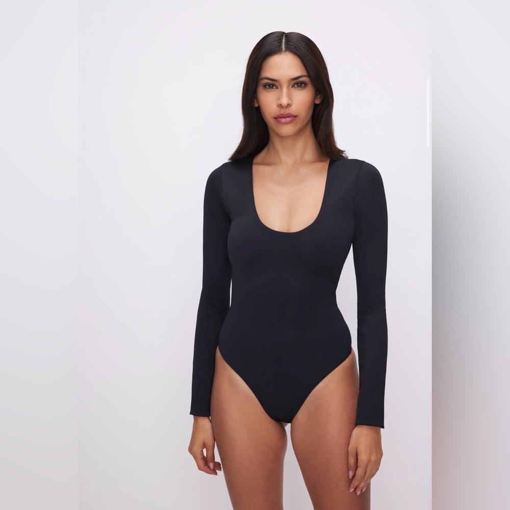Good American Sculpting Scoop Neck Bodysuit Black Small